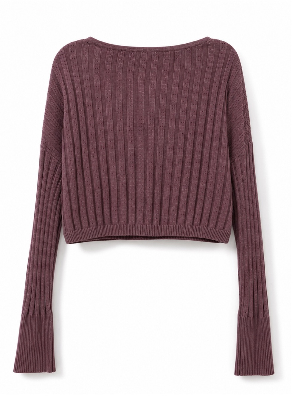 NATURAL LIFE Cropped Ribbed Scoop-Neck Sweater — Mauve Plum - Picture 4 of 4